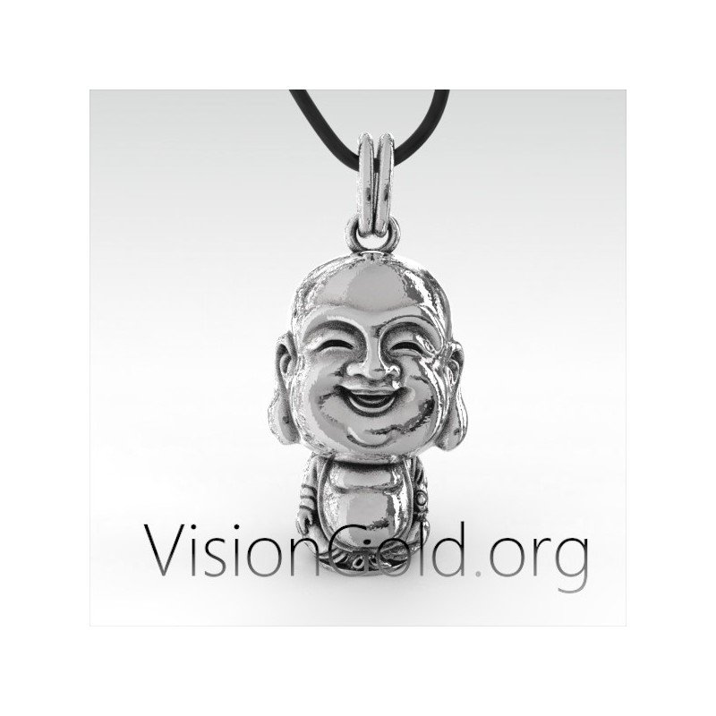 Laughing Buddha Necklace - Men's Necklace - Silver Necklace