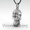 Laughing Buddha Necklace - Men's Necklace - Silver Necklace - Necklace for Men 0068