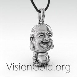 Laughing Buddha Necklace - Men's Necklace -  Silver Necklace - Necklace for Men 0068