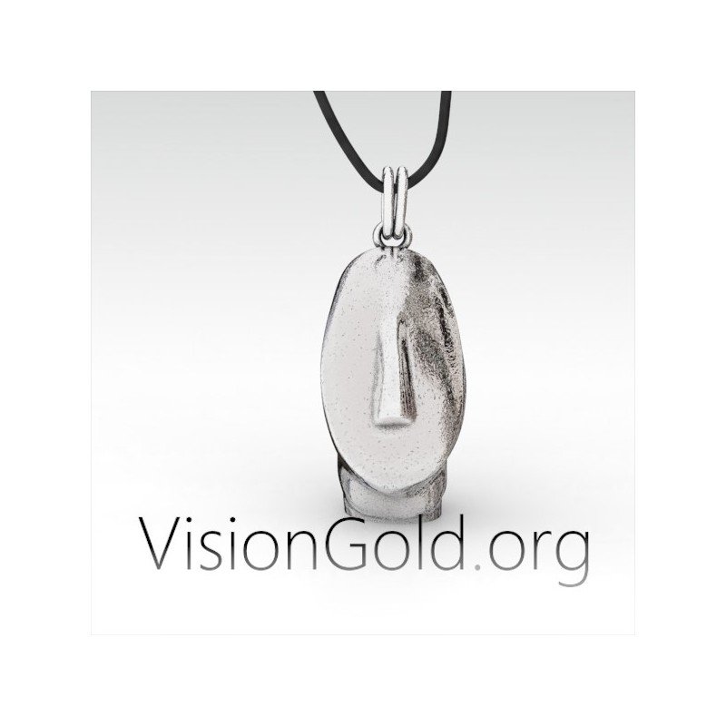Collar de plata con cabeza de ídolo de las Cícladas para hombre | Arte cicládico 0069
