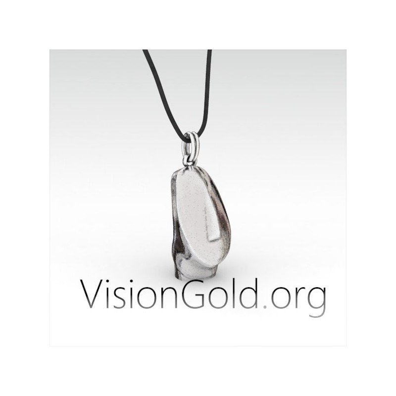 Collar de plata con cabeza de ídolo de las Cícladas para hombre | Arte cicládico 0069