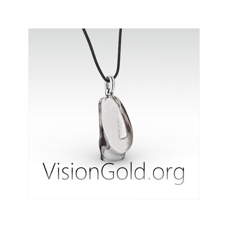 Collar de plata con cabeza de ídolo de las Cícladas para hombre | Arte cicládico 0069