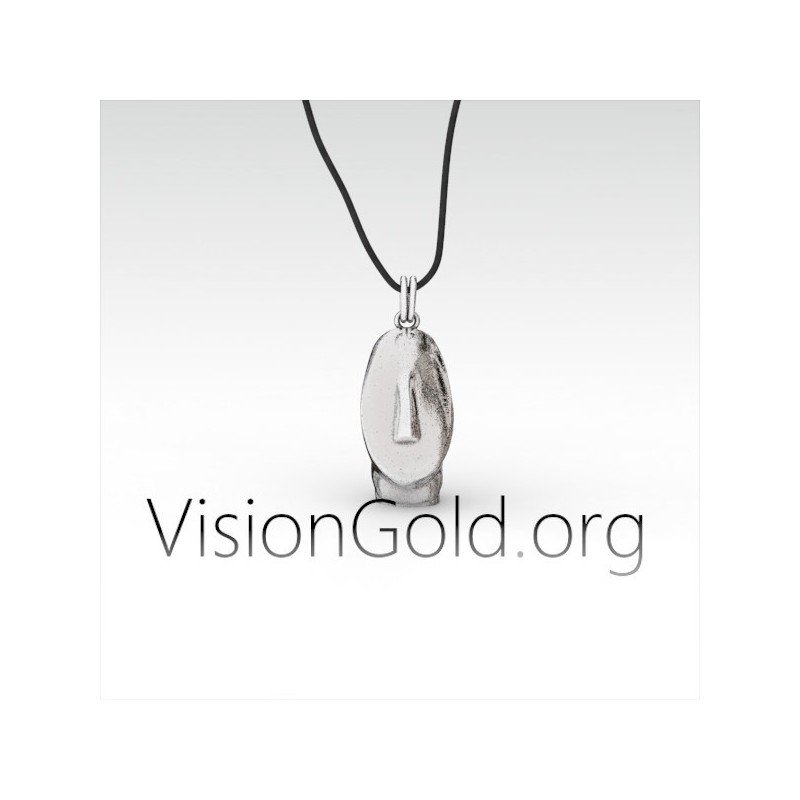 Collar de plata con cabeza de ídolo de las Cícladas para hombre | Arte cicládico 0069