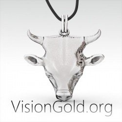 Silver Bull Pendant, Bull Head Necklace, Oxidized Bull Necklace, Men Bull Necklace 0070