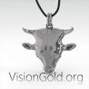 Silver Bull Pendant, Bull Head Necklace, Oxidized Bull Necklace, Men Bull Necklace 0070