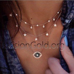 Silber Jugend Mode Dreifach-Halskette mit Auge 0433
