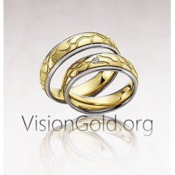 Anillos de boda hechos a mano de oro | Alianzas Baratas|Anillos de Compromiso 0076