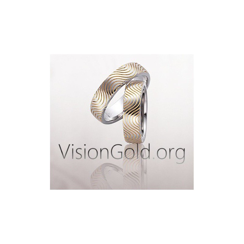 Недорогие обручальные и помолвочные кольца ручной работы - специальные двухцветные обручальные кольца 0078