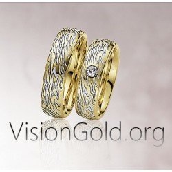 Anillos de boda hechos a mano de dos colores en oro de 9 o 14 quilates-Precios de anillos Thessaloniki 0080