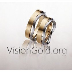 Anillos de boda hechos a mano en oro de dos tonos - Anillos de boda y compromiso 0081