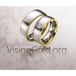 Двухцветные широкие золотые обручальные кольца ручной работы - Мастерская обручальных колец - Обручальные кольца онлайн 0085