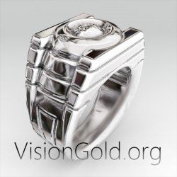 Mens Handmade Ring, Greek Handmade Silver Men Ring, Eye Mens Ring, Onyx Gift For Him, 925K Sterling Silver Ring 0307