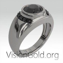 Anillo De Hombre Clásico De Plata Con Piedra Negra-Anillos De Hombre Negro-Anillos De Hombre Negro 0309