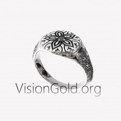 Серебряное мужское рок-кольцо с богато украшенной гравировкой и