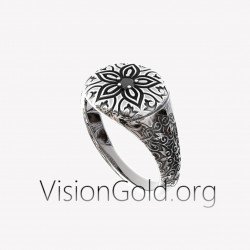 Серебряное мужское рок-кольцо с богато украшенной гравировкой и