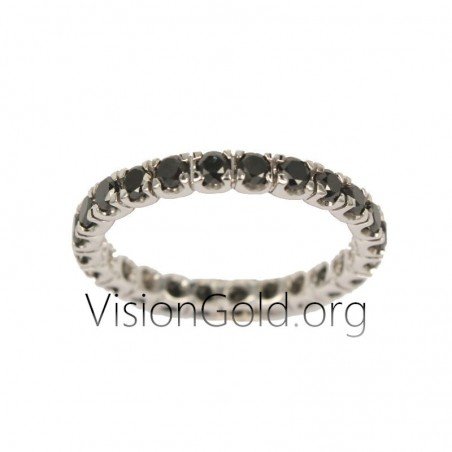 Eternity Ring With Black Diamonds,Wedding Band,Engagement Ring,Anniversary Ring, Statement Ring 0057