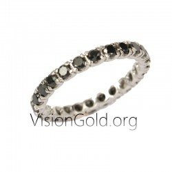 Eternity Ring With Black Diamonds,Wedding Band,Engagement Ring,Anniversary Ring, Statement Ring 0057