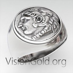 Sterling Silver Alexander the Great Chevalier Coin Ring  0312