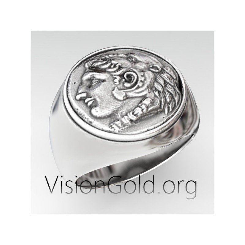 Sterling Silver Alexander the Great Chevalier Coin Ring  0312