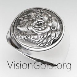 Sterling Silver Alexander the Great Chevalier Coin Ring  0312