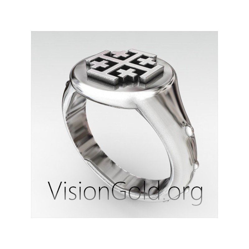 Silver Cross Ring, Men Silver Ring, Signet Ring, Knight Ring, Templar Ring, Enamel Men Ring,Chevalier Men Ring 0313