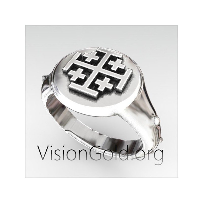 Silver Cross Ring, Men Silver Ring, Signet Ring, Knight Ring, Templar Ring, Enamel Men Ring,Chevalier Men Ring 0313