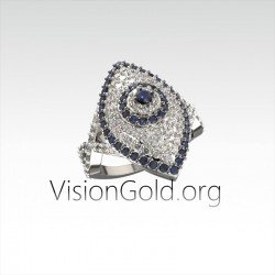 Quality 925 Sterling Silver Eye Ring with Cubic Zirconia 0009