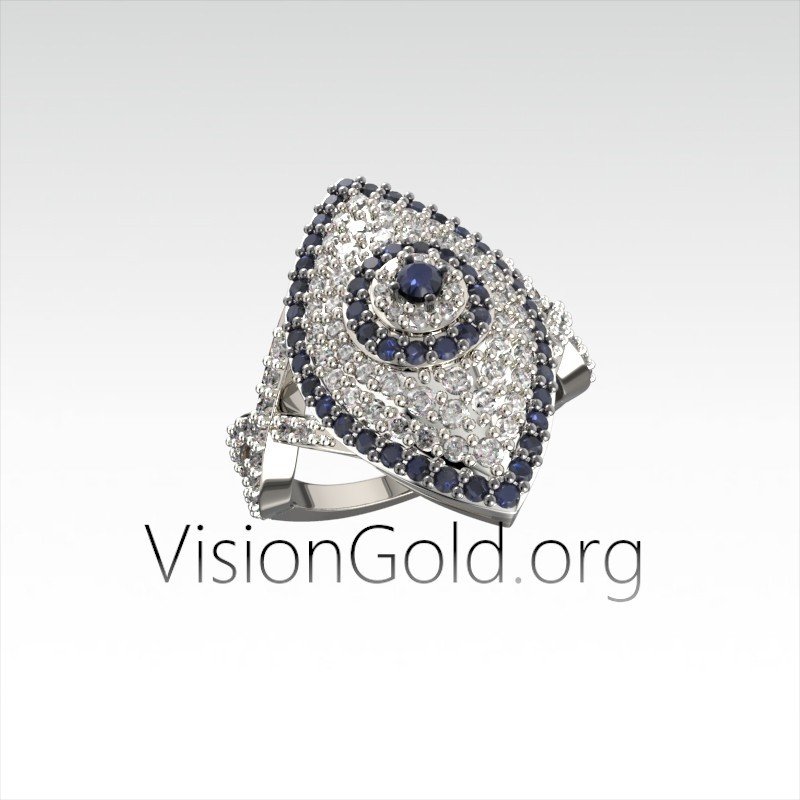 Quality 925 Sterling Silver Eye Ring with Cubic Zirconia 0009