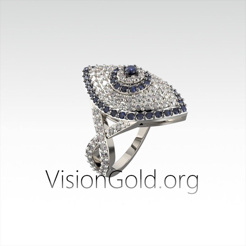 Quality 925 Sterling Silver Eye Ring with Cubic Zirconia 0009