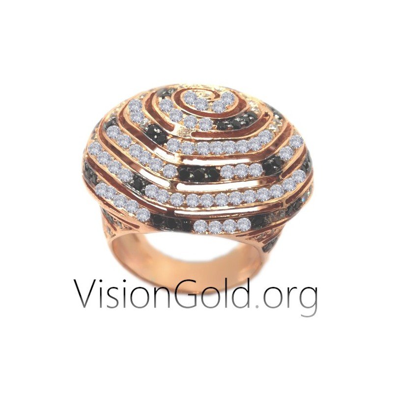 Ασημενιο Γυναικειο Δαχτυλιδι Με Λευκα Και Μαυρα Ζιργκον |  Γυναικεια Δαχτυλιδια Visiongold® 0859