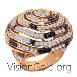 Серебряное женское кольцо с белым и черным цирконом | Женские кольца Visiongold® 0859