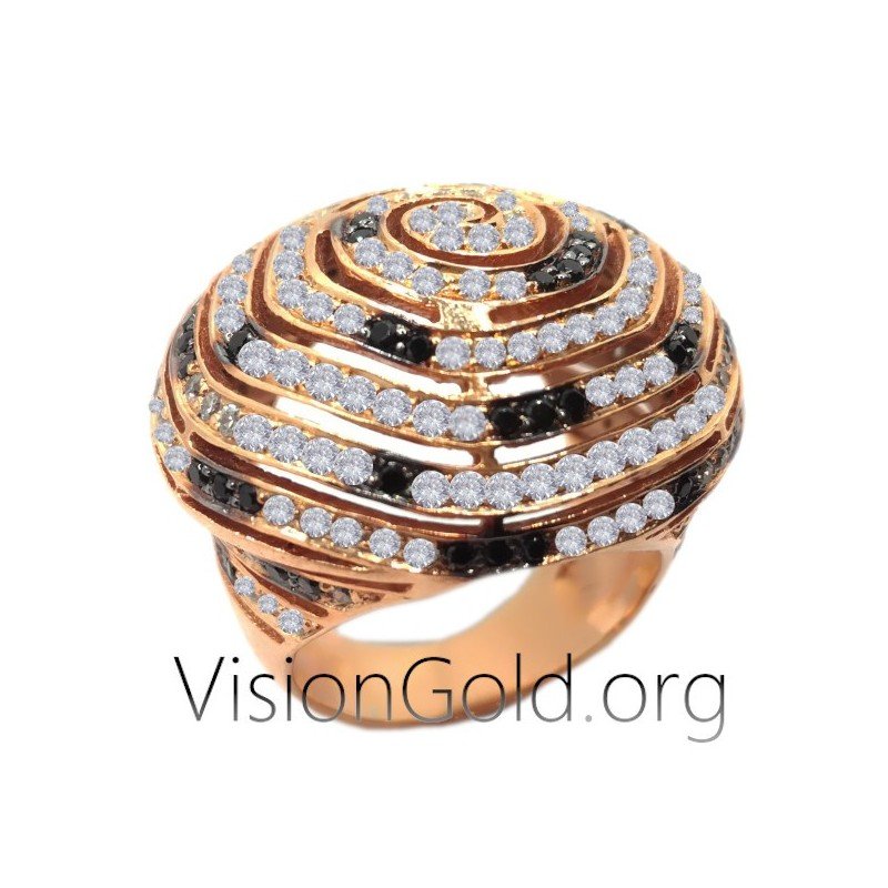 Unique Creative Personalized Bold Women Ring  With Black And White Sparkling Stones At VisionGold® 0859