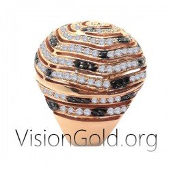 Unique Creative Personalized Bold Women Ring  With Black And White Sparkling Stones At VisionGold® 0859
