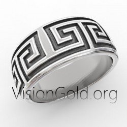 Sterling Silver Greek Key Design Band Ring, Thumb Ring, Simple Wedding Band 0318