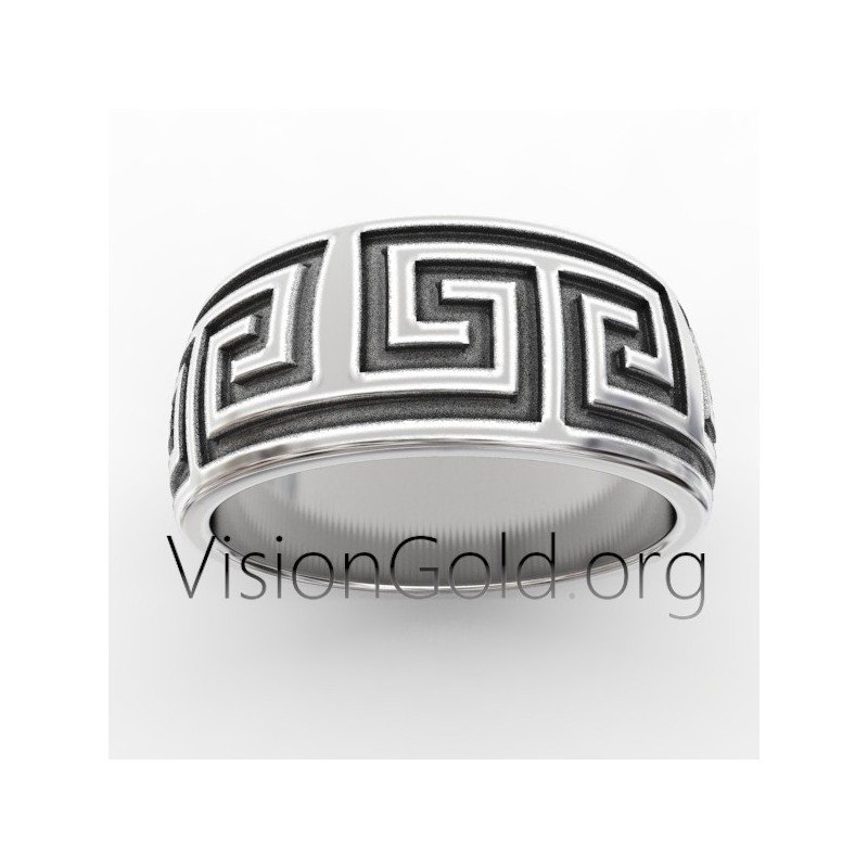 Sterling Silver Greek Key Design Band Ring, Thumb Ring, Simple Wedding Band 0318