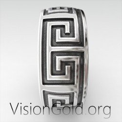 Sterling Silver Greek Key Design Band Ring, Thumb Ring, Simple Wedding Band 0318