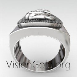 Anillo de dragón de plata hecho a mano para hombre. Masculino