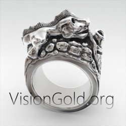 Unique Handcrafted 925 Sterling Silver Genuine Men's Ring The Komodo Dragon 0323