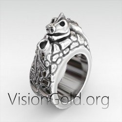 Unique Handcrafted 925 Sterling Silver Genuine Men's Ring The Komodo Dragon 0323