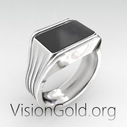 Unisex Black Onyx Ring Vintage Signet Ring | High Quality Silver Rings 0329