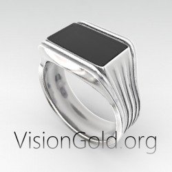 Unisex Black Onyx Ring Vintage Signet Ring | High Quality Silver Rings 0329