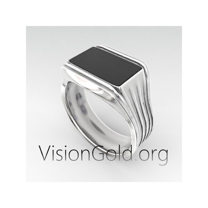 Unisex Black Onyx Ring Vintage Signet Ring | High Quality Silver Rings 0329