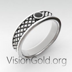 Элегантное серебряное мужское кольцо с черным камнем 0335