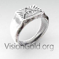 Eye Of Providence Illuminati Triangle Ring, Secret Society Symbol, All-Seeing Eye, Freemasonry 0339