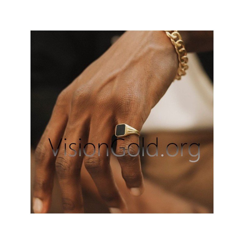 Anillo Plata Con Piedra Negra 0484 | Visiongold®