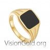Silver Ring With Black Stone 0484 - Boutique VisιοnGold® Jewellery