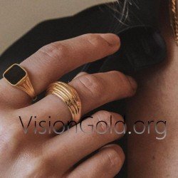 Anillo Plata Con Piedra Negra 0484 | Visiongold®