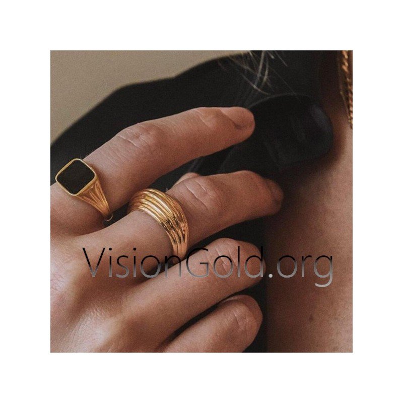 Anillo Plata Con Piedra Negra 0484 | Visiongold®