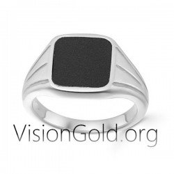 Anillo Plata Con Piedra Negra 0484 | Visiongold®