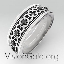 Серебряное мужское обручальное кольцо Stilato с крестом и камнями 0346